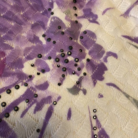 ALIA NWT XL 3/4 SLEEVE VIOLET/MAUVE/PINK/WHITE LACY SHEER TOP LINED CASUAL #040 - Picture 13 of 13